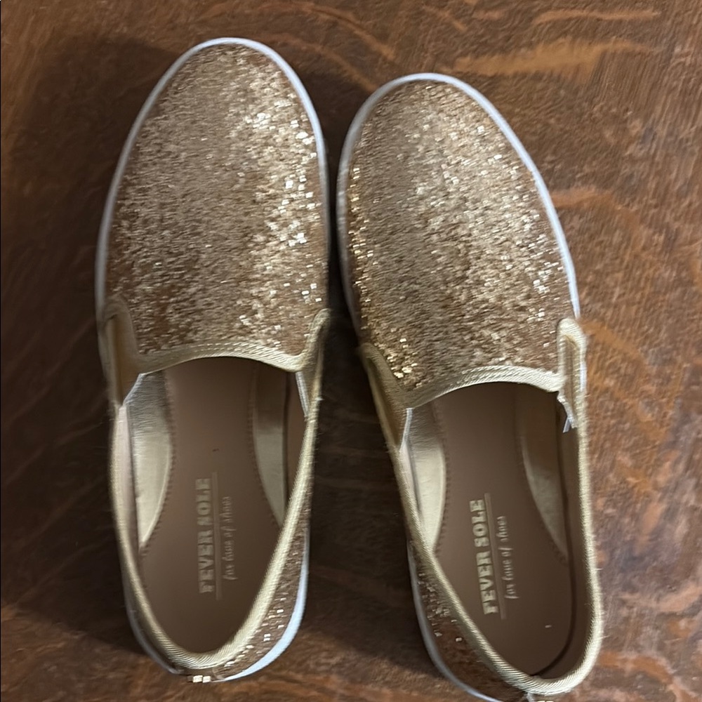 Women's Gold Glitter Slip-On Shoes